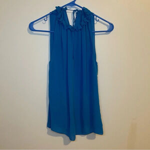 Unbranded halter sleeveless top rushed neck back ties 100% silk blue size S